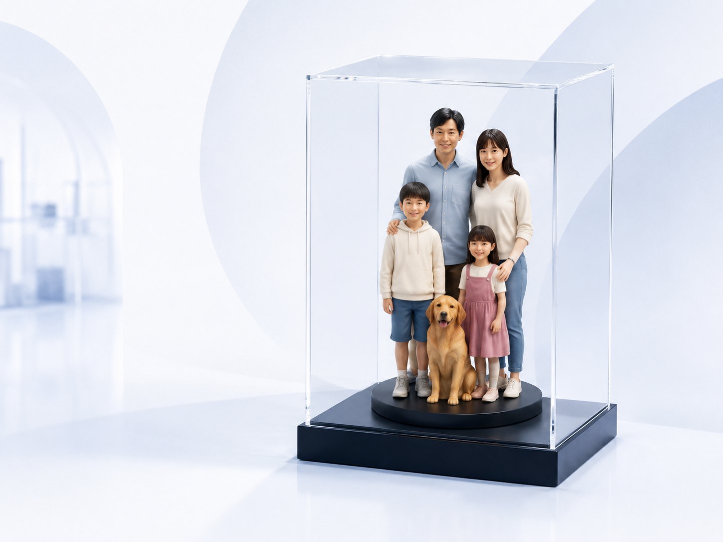 家族と愛犬のフィギュアが入ったアクリルケース