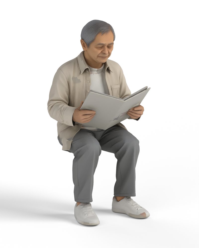 ベンチで新聞を読む男性