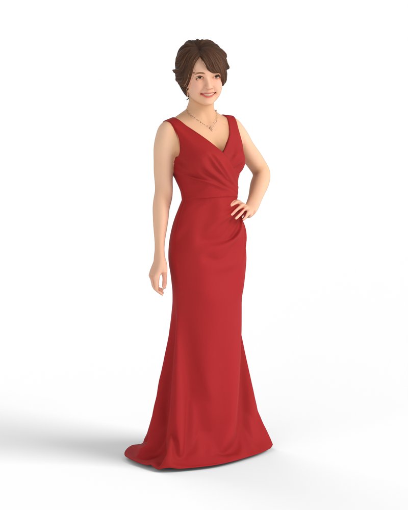 赤いロングドレスの女性