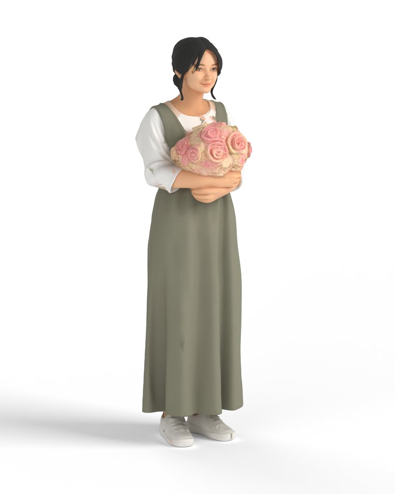 花束を抱える女性