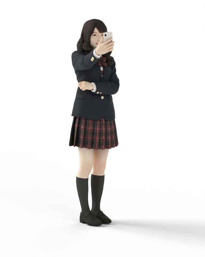 スマホで撮影する制服姿の女子高生