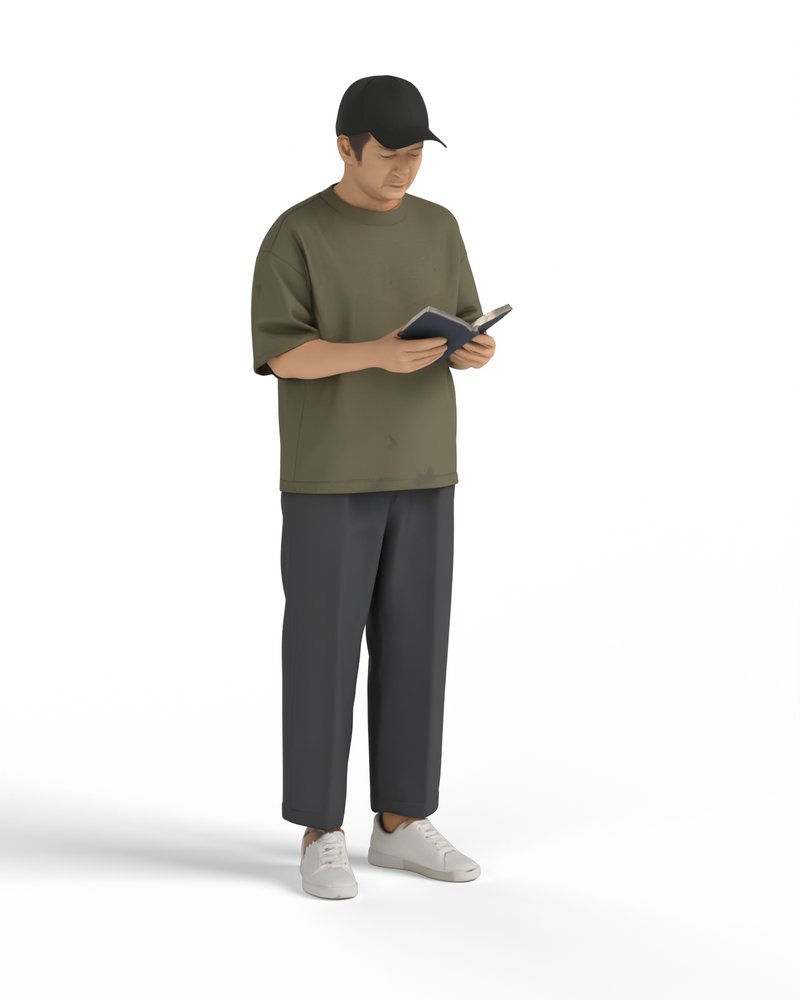 立って文庫本を読む男性