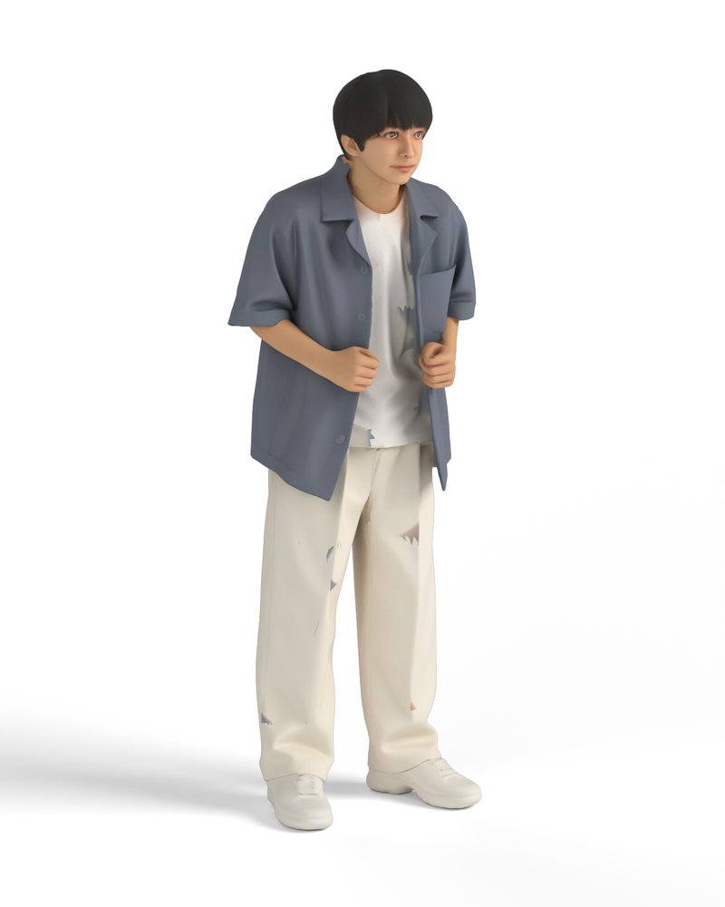 ドアの前で乗り込む姿勢の男性