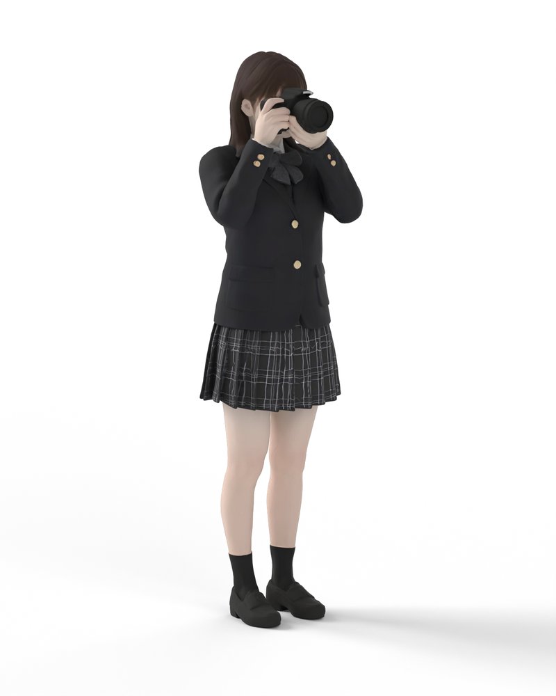 カメラを構える制服姿の女子高生