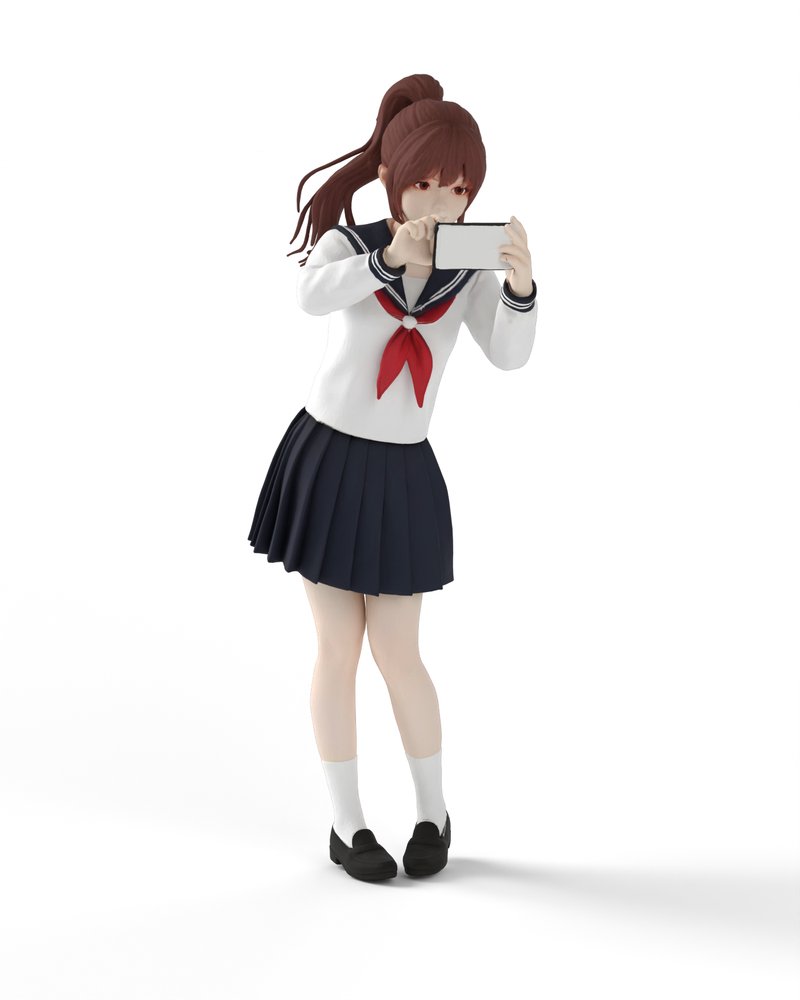 スマホで撮影するセーラー服の女子高生