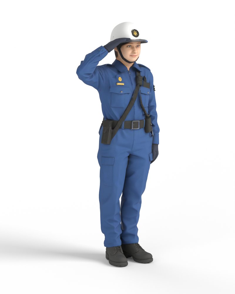 敬礼する活動服の女性消防士