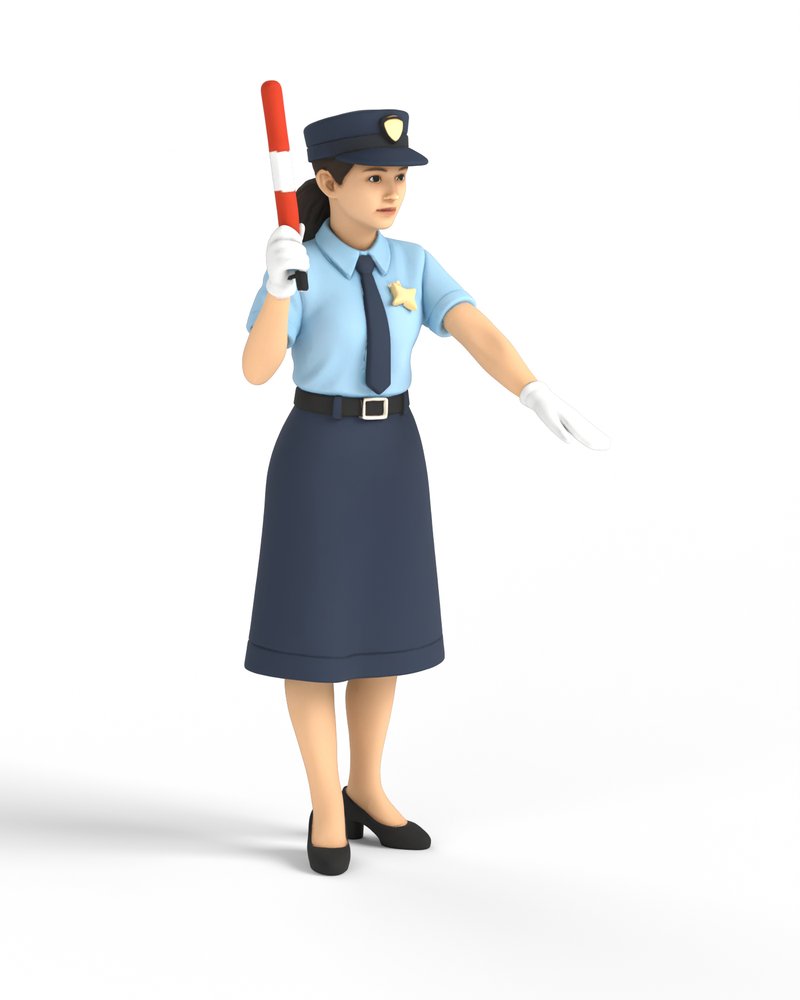 誘導棒を持つ女性警察官
