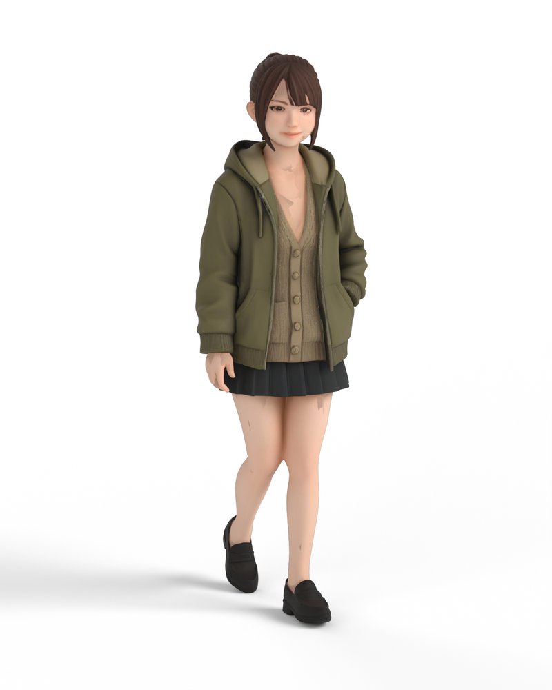 カーキのパーカーの女の子