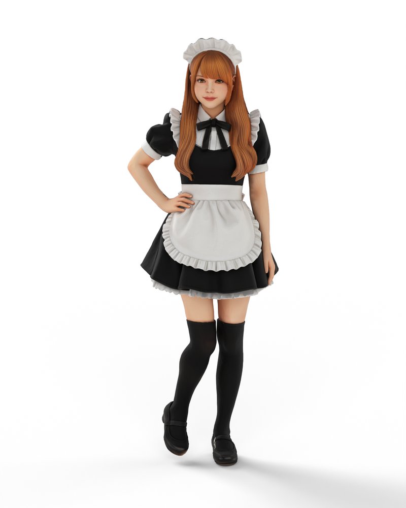 腰に手をあてたメイド服の女の子