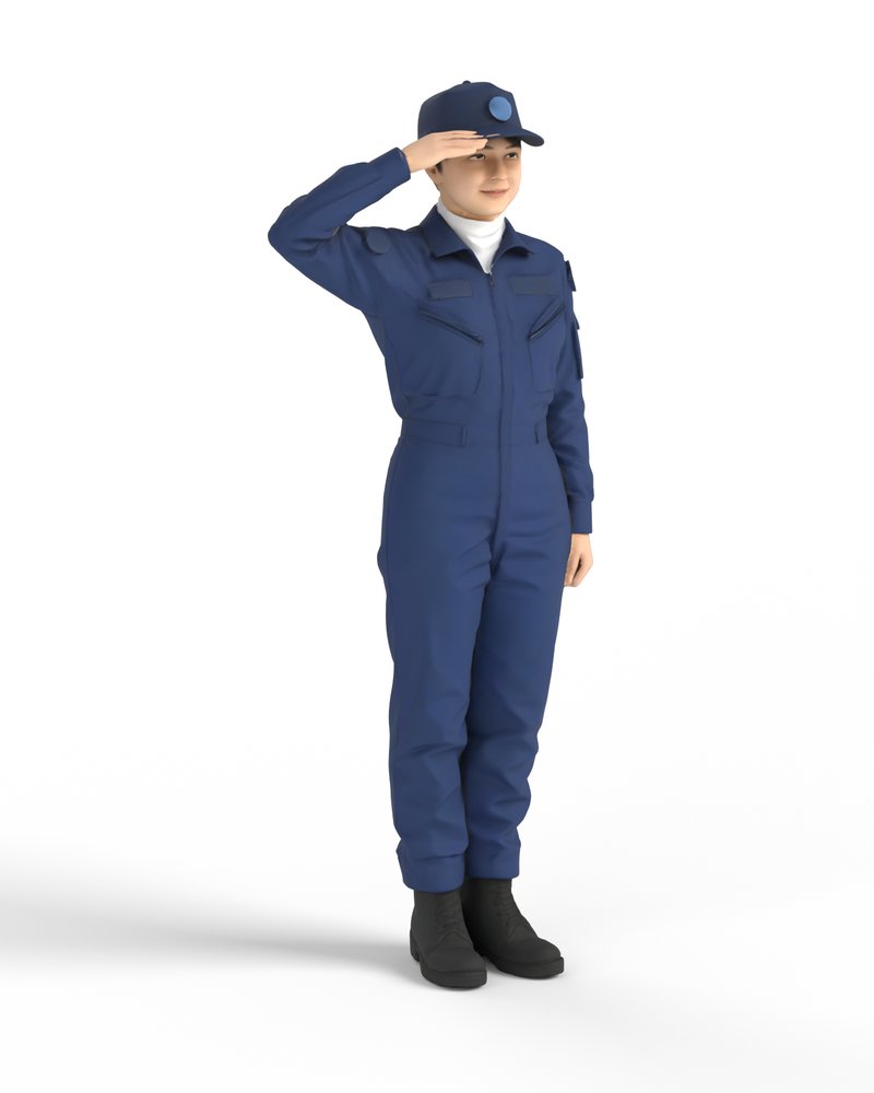 敬礼するブルースーツの女性隊員