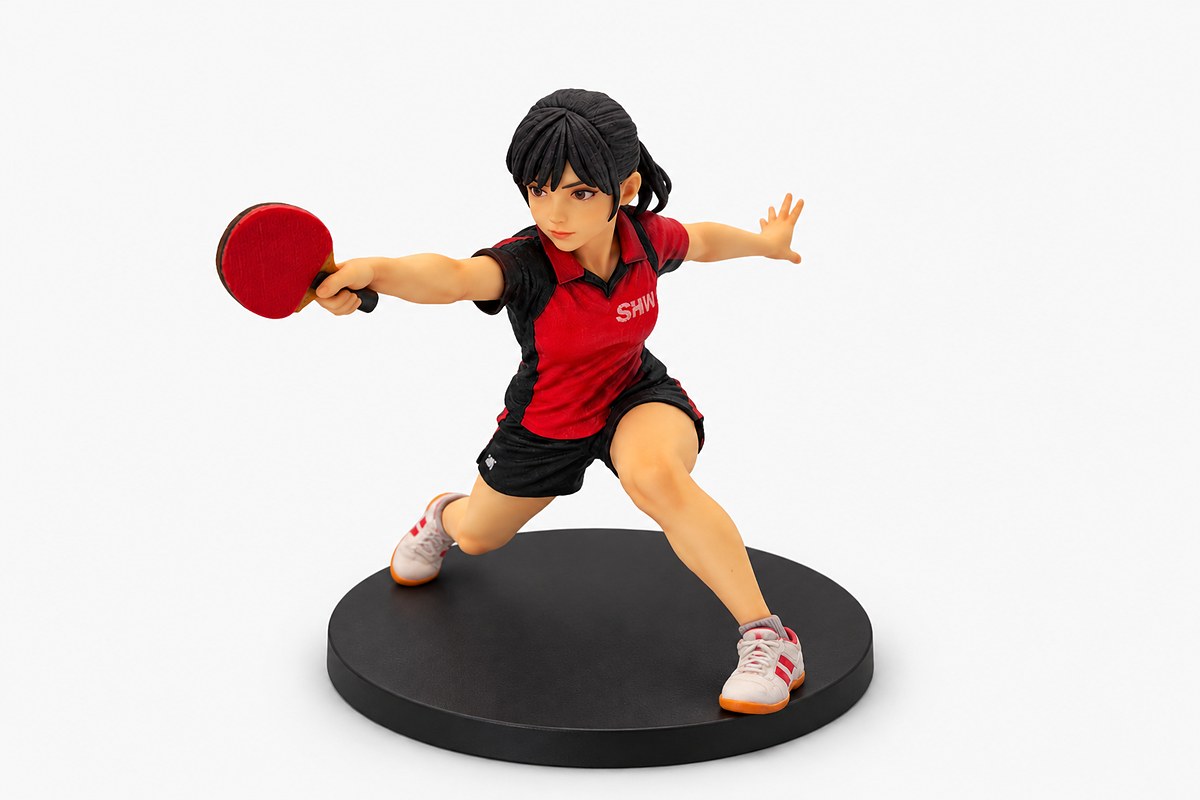 ラケットを振る卓球選手のフルカラー3Dフィギュア（実物）