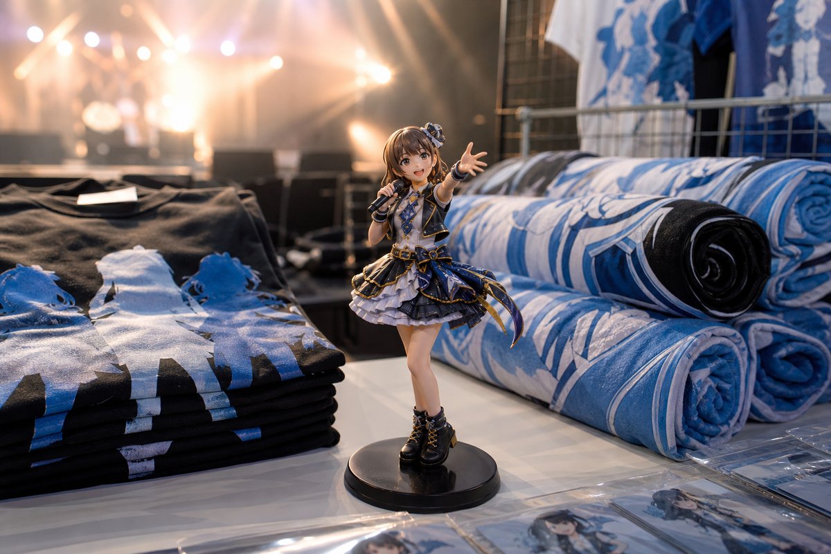 ライブ会場の物販ブースに置かれたアイドルのフィギュア