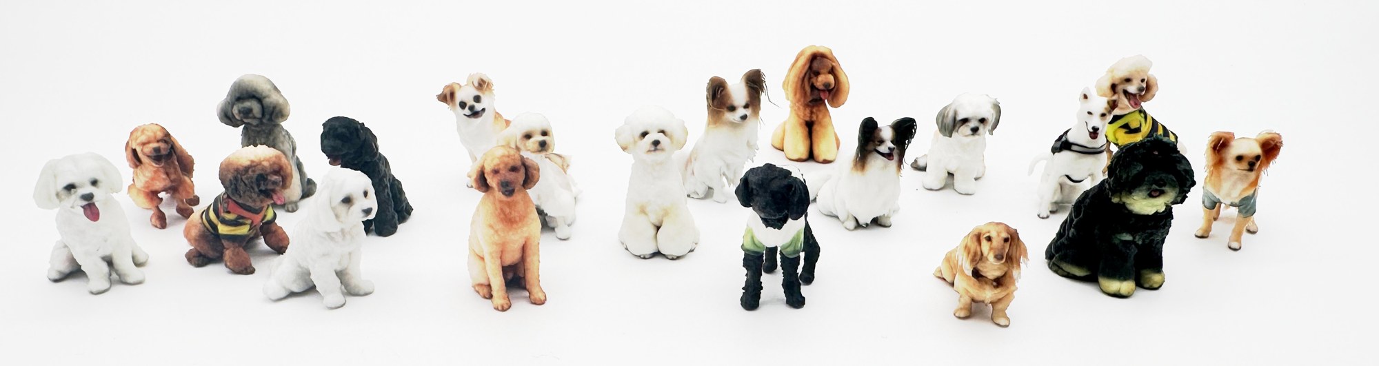 Formzで作った犬のフィギュアが並んだ様子
